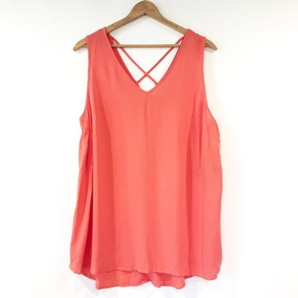 Ava & Viv Orange V-neck Blouse Maori Flower Red Size 2X NEW - Picture 4 of 9